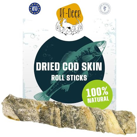 RF-Deer Kauspielzeug für Hunde Fisch Kabeljauhaut für Hund L - 10 Stück - Kauknochen zur Natürliche Zahnpflege, Hundeleckerli Natürlich, Leckerlis, Welpenspielzeug, Hunde Kauartikel
