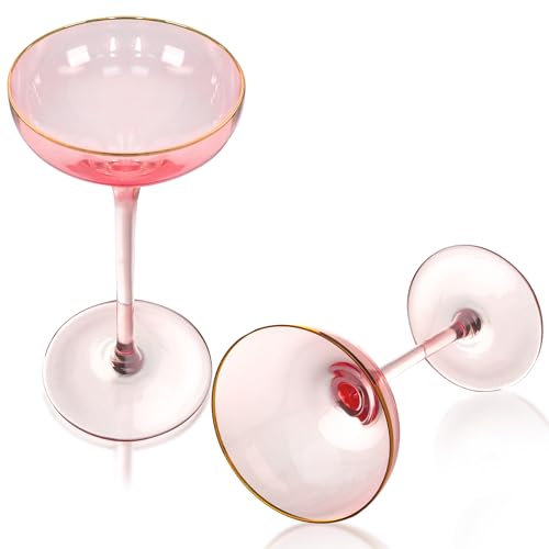 SERdeerCH 2 Piezas Rosa Copas Margarita Cóctel 150 ml, Copas para casa, fiesta, Copa de Flauta cristal, Champagne altas,