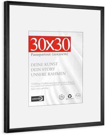 HIMEETIME® 1x Marco de Fotos 30x30 cm Aluminio Metálico Cepillado Negro | Passepartout 20x20 cm，Marco 30x30cm Cuadrado mediano Certificados y Diplomas，Solo para Montaje en Pared