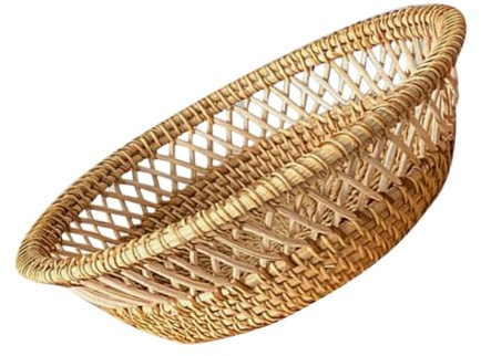 PRETYZOOM Petit Panier Tressé en Rotin Rond, Panier à Fruits Multifonctionnel pour Snacks, Design Artisanal Exquis, pour Tables à Manger et Salons