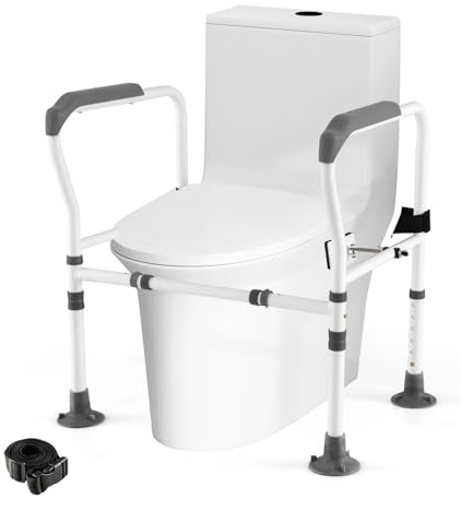 COSTWAY Aufstehhilfe Toilette, 6-fach höhenverstellbar | bis 136kg | mit rutschfesten Füßen | für jede Toilette, Toilettenstützgestell für Senioren & Behinderte, WC Stützhilfe mit Haltegriff (Grau)