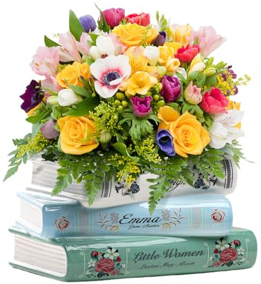 Could Spark Bookstack Ceramic Planter - Small Flower Vase for Succulents, Air Plants, Desk Decor - Mini Book-Shaped Pot for Bookshelf, Office, Bedroom for Book Lovers (Classic Design) 18 * 10 * 9.5cm