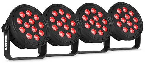 Fuzzix Comet M12 Pack 4 focos PAR LED RGB con mando | Montaje sencillo, solución todo en uno, fácil transporte, para DJs y celebraciones