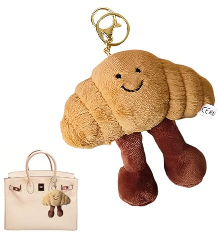SUJEBKC Portachiavi Croissant,Portachiavis,Croissants Peluche Portachiavi Carino Design Croissant Peluche Per Borse Decorazione E Idee Regalo,Marrone