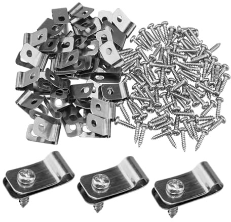 DOITOOL 100 Ensembles Clips de Fixation Aluminium pour Grillages Rigides avec Vis Résistants Corrosion pour Installation Rapide de Fil Soudé sur Bois Métal et Clips pour Clôtures et Cages