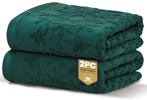 Rapport Home Versailles Jacquard Hand Towels 2 Pack - Jade Green, 50x85cm | 50x85cm, 100% cotton 500GSM. Absorbent and soft. Oeko-Tex certified bathroom towel set.