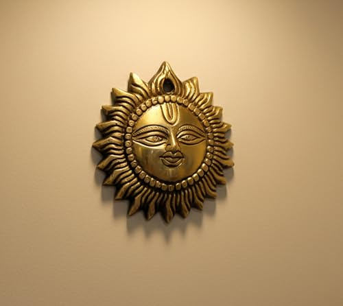 ESPLANADE Brass Sun Surya Wall Sculpture Hanging Décor 4 Inch Dia Golden
