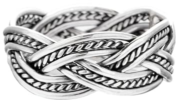 Windalf Massiver Nordischer Silber-Ring Thorngad 8 mm geflochtener Wikinger Schmuck Zopf-Muster Handarbeit 925 Sterlingsilber