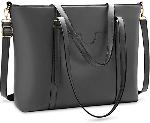 NUBILY Handtasche Shopper Damen Groß 15.6 Zoll PU Leder Shopper Schwarz Laptop Umhängetasche Gross Business Aktentasche Frauen Retro Schule Taschen