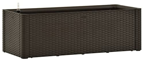 vidaXL Garten Hochbeet mit Selbstbewässerungssystem Rattan-Optik Pflanzkasten Blumenkübel Blumenkasten Pflanzkübel Mokka 100x43x33cm