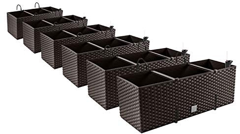 PAFEN 6X Blumenkasten Blumentopf Rattan-Optik mit Halterungen Pflanztopf Wasserstandsanzeiger Balkonkasten Pflanzkästen Umbra