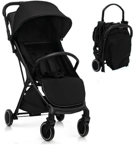 Maxmass Baby Stroller, Folding Infant Travel Pushchair with Storage Basket, Canopy Handrail and Five-Point Harness, Toddler Lightweight Buggy for 0-36 Months (Black)
