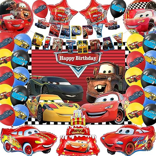 SWOKKTS Cars Cumpleaños, Globos Cars Party, Decoración Cumpleaños Cars Niño, Coches Globos de Cumpleaños Fiesta con Nuevo Diseño de Tela de Fondo de Gran Tamaño (Decoracion Cumpleaños)