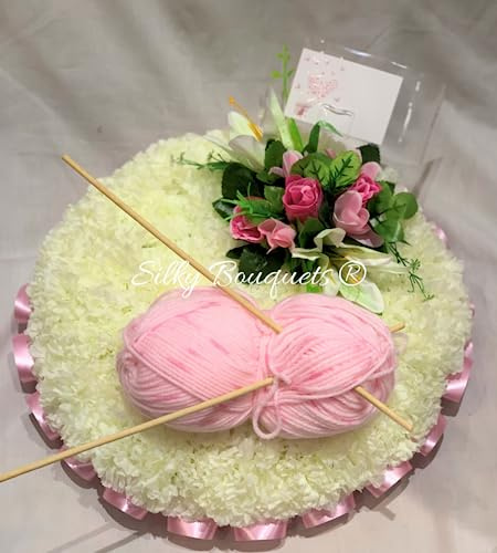 Silky Bouquets Knitting Posy Pad Artificial Silk Funeral Flower Bespoke Tribute Posy Pad Wreath Mum Nan