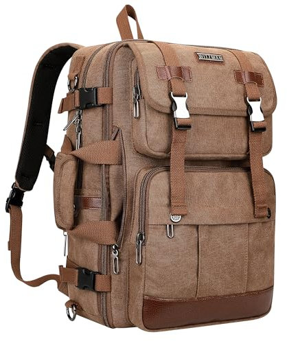 WITZMAN Reiserucksack Herren Canvas Vintage Groß 40L Reisetasche Rucksack 3 In 1 Fit 17 Zoll Laptop FüR Geschäftsreisen（A6617-3 Braun）