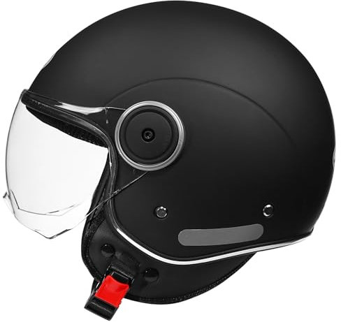 Fahrradhelm Jethelm Rollerhelm, Mopedhelm, Chopper Retro Vespa Vintage Pilot Fahrradvisierhelm, Allwetter, Unisex, ECE/DOT-Zulassung B,M56-57cm