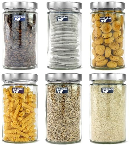 NatürlichGlas 6 Stück exklusive Vorratsgläser, Set mit 720ml, Moderne Gläser mit Schraubdeckel für die Aufbewahrung Einmachen Fermentation