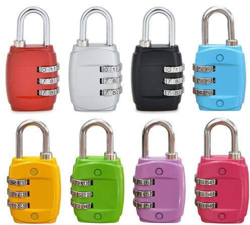 Kellegour 8 Pezzi Lucchetto Combinazione 3 Cifre, Lucchetto per Bagagli, Ufficio, Borse, Armadietto Palestra (8 Colori)