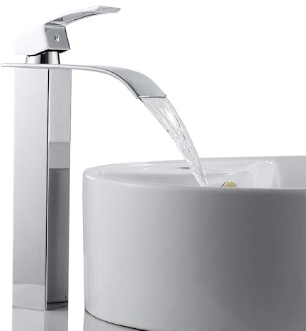 Waterfall Basin Tap, Tall Bathroom Sink Mixer Tap Hot & Cold | Matte Finish Design, Leak-Resistant, Ideal for Countertop Basins, Modern Waterfall Spout