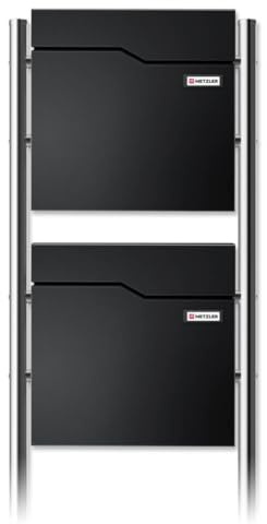 Metzler boîte aux Lettres sur Pied pour 2 foyers en RAL 9005 Noir Profond – Boîte Double autoportante avec Compartiment à journaux, Pieds en INOX et Plaque Nominative Interchangeable