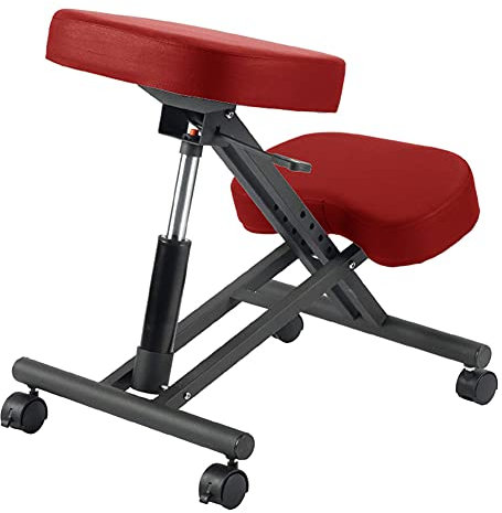 Ergonomischer Computer-Kniestuhl mit höhenverstellbarem Lichtdesign und Bremsrollen, für Zuhause und Büro, Rot