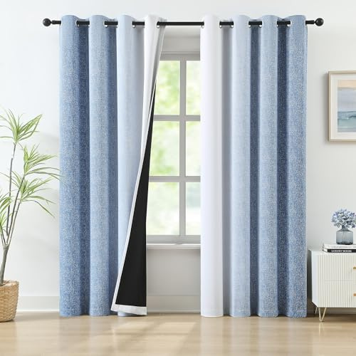 Blue Ombre Blackout Curtains for Bedroom 90 Inches Long Gradient Full Blackout Curtain Drapes for Living Room Thermal Insulated Energy Efficient Window Panels for Boys Room Decor, Grommet Top, 52W
