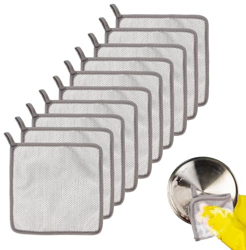 Fiohiros 2025 10-Pack New Non-Scratch Wire Dishcloth,3-Layer Scrub Sponge with Silver Mesh, Multifunctional wire dishcloth Heavy Duty for KitchenPots & Utensils Cleaning