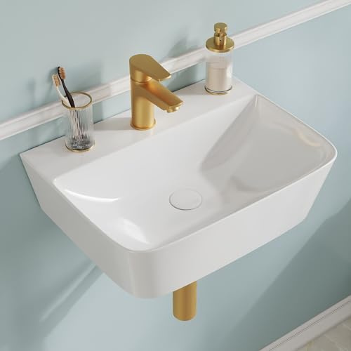 DeerValley Wall Hung Ceramic Barthroom Sink Thin Edge Basin 41x31x12cm | Rectangular Cloakroom WC Use, Countertop or Wall Mount, Space-Saving Design, Easy Clean Glaze