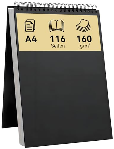 XiaoLidm Skizzenbuch A4, 58 Blatt / 116 Seiten, Hardcover Zeichenblock 160 g/m² Dickes Papier, Skizzenblock A4, Spiralgebundenes Sketchbook, Zeichenpapier – Ideal für Bleistift, Kohle, Pastell