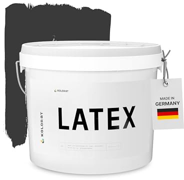 Kolorat® Latexfarbe, Schwarz/Tiefschwarz 5L – Abwaschbar & seidenmatt | Hochdeckend, geruchsarm, abwaschbar, seidenmatt, für Küche, Bad & Flur, kühles Hellgrau