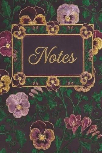 Notes: Lined Journal for Women – Vintage Pansy Embroidery Design – Dark Floral Aesthetic Notebook for Writing, School, and Office