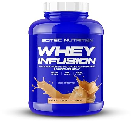 Scitec Nutrition Whey Infusion - Vassle- & Mjölkproteinpulver med BCAA, L-Glutamin, L-Arginin - Lågt Socker, Glutenfri, Fiberrik, 2000 g, Nötsmör
