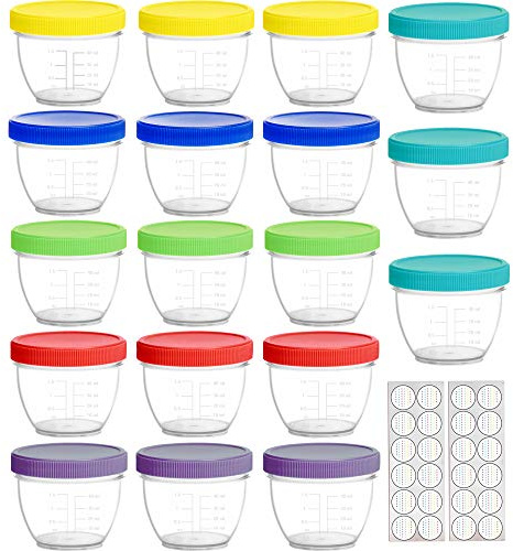 Youngever 18 Paquetes Tarros de Almacenamiento para Alimentos de Bebés 120ML, Tarros de Conservación para Bebé, Contenedor de Comida para Bebé de Plástico (Rainbow)