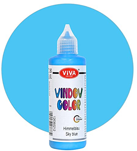 Viva Decor Window Color (Himmelblau, 90 ml) Fenstermalfarben für wieder abziehbare Bilder und Sticker für Deko, Spiegel, Fliesen, Vasen und Fenster - Made in Germany