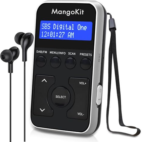 MangoKit MP1 Pocket DAB/DAB+and FM Digital Radio,Portable Personal Mini DAB Radio with earphones,Lockable Buttons,Rechargeable Battery,20 Station Presets - Black Silver