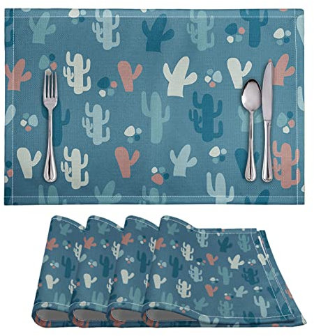 Manteles Individuales Cacto Azul Mantel Individual PVC Lavable Salvamanteles Individuales Resistente al Calor Bajoplatos Antideslizante Individuales Mesa 30x45cm 6 Pcs
