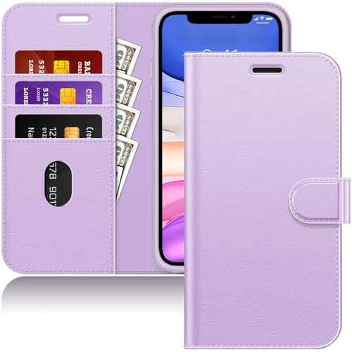 JETech Plånbok Skal för iPhone 11 6,1 Tum, Stötsäkert PU Läder Case Magnetiskt Flip Fodral med Korthållare och Stativ Funktion (Ljuslila)