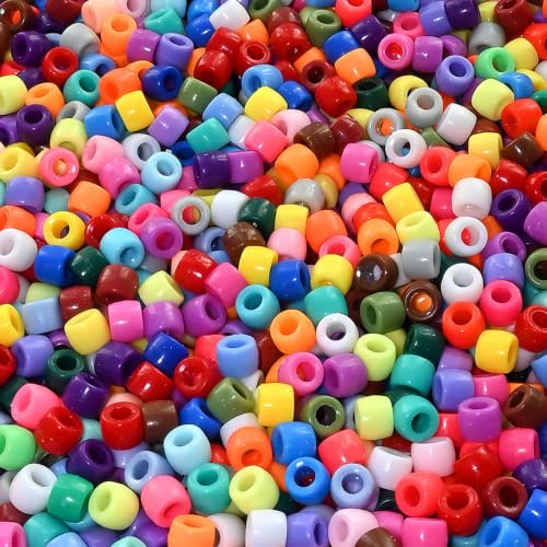 Lnvision 1000 Stück Pony Perlen mit Großem Loch 6x8mm Bunte Acryl Bastelperlen Mischfarbige Perlen für Halsketten Armbänder Schmuckherstellung