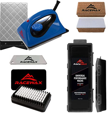 RaceWax Skiwax Set 5-teilig Wachsbügeleisen Wachs Kork BaseBrush Alpin Nordic