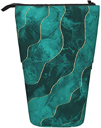 Teleskopisch Mäppchen Marmor Grün Goldsteigungs Aquarell Student Federmäppchen Mit Reißverschluss Ständer Bleistifthalter Grosse Kapazität Stehen Bleistifthalter, Für Mädchen, Damen