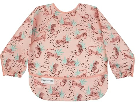 Tiny Twinkle Mess Proof Baby Bibs – Waterproof Baby-Led Weaning Apron | 100% Recycled Polyester, Easy to Clean & Machine Washable Long Sleeve Bibs (Leopard, Small 6–24 Months)