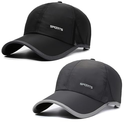 TAGVO 2 Pack Schnell Trocknend Baseballkappe, Einstellbare Sommermütze Herren Atmungsaktiv Basecap Sportkappe Leichte Faltbare Baseball Cap Sommer Sportmütze
