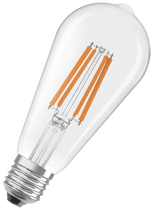 Osram LED Star Globe LED-Lampe in klassischer Edison-Kolbenform, 6.5 W / 806 lm, 4000 K für kaltweißes Licht, CRI 80, klares bleifreies Glas, E27 Sockel, IP20, EEK E, 64 mm Durchmesser.