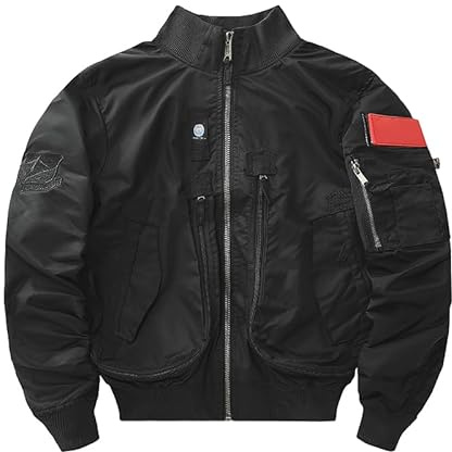 TangDao Chaqueta bomber estlio Aviador para Hombre con Cuello Alto Chaqueta piloto de Invierno entrempo (FR/ES, Letras, L, Regular, Regular, Negro)