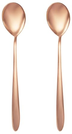 Lot de 2 cuillères en cuivre pur à 99 % - Cuillère à café - Cuillère à mélanger - Cuillère à soupe - Cuillère à café avec long manche - Cuillère à thé glacé - Cuillère longue pour mélanger - Vaisselle