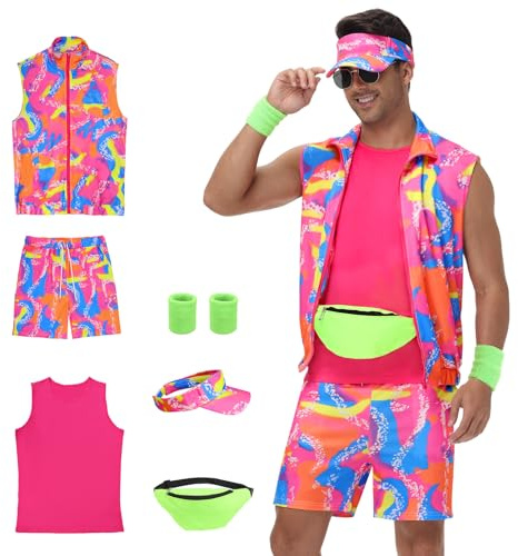 80-tal män träningsdräkt, 90-tal kläder för vuxna, halloween cosplay par kostym set, Rosa, L