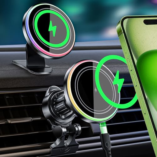 MANKIW für MagSafe Autohalterung, 15W Autoladegerät für iPhone 17-12 | 15W kabelloses Laden, starke Magnet-Halterung und 360° Drehung für iPhone im Auto, Armaturenbrett und Lüftung