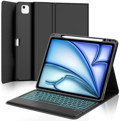 FOGARI Teclado con Touchpad para iPad Air 13 (M4/M3/M2) 2025/2024 | Funda con Español Ñ Teclado Retroiluminado para iPad Air 13 Pulgadas M2/M3/M4 2024/2025/2026 Bluetooth con Trackpad, Negro
