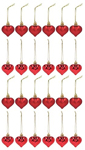 KKPLZZ Palline con Ciondolo D'amore Natalizio, 24 Pezzi di Ornamenti Pendenti a Forma di Cuore con Corda Staccabile, per la Decorazione Dell'albero della Festa Nuziale