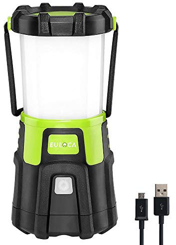 EULOCA 1200lm Lanterne LED Rechargeable, Dimmable 4 Modes, Lampe Torche pour Eclairage Extéieur, Camping, Bivouac, Maison, Bricolage, avec Câble USB